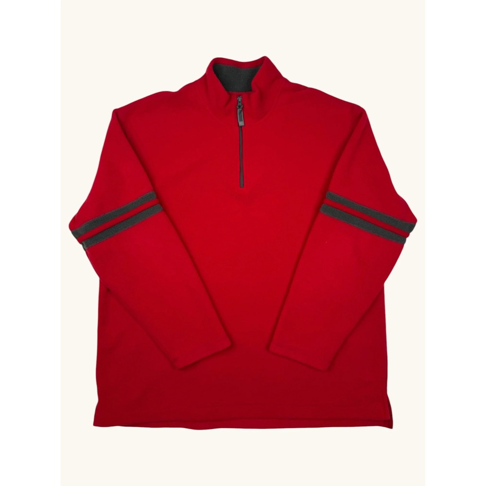 Aeropostale Aero-Tec Fleece Pullover Mens XL Red Quarter Zip Stripe Sleeve Sweat